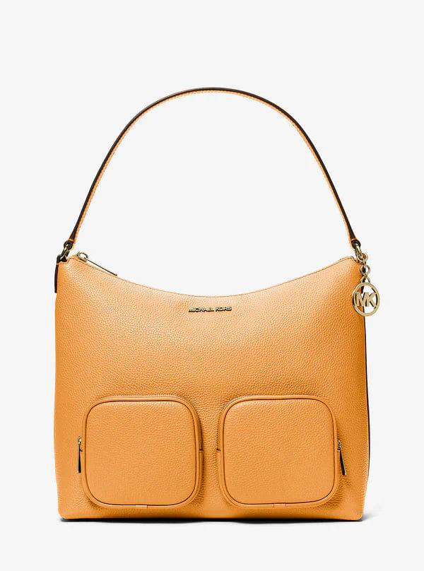 Michael Kors Merritt Large Pebbled Leather Cargo Shoulder Bag Radiant Orange