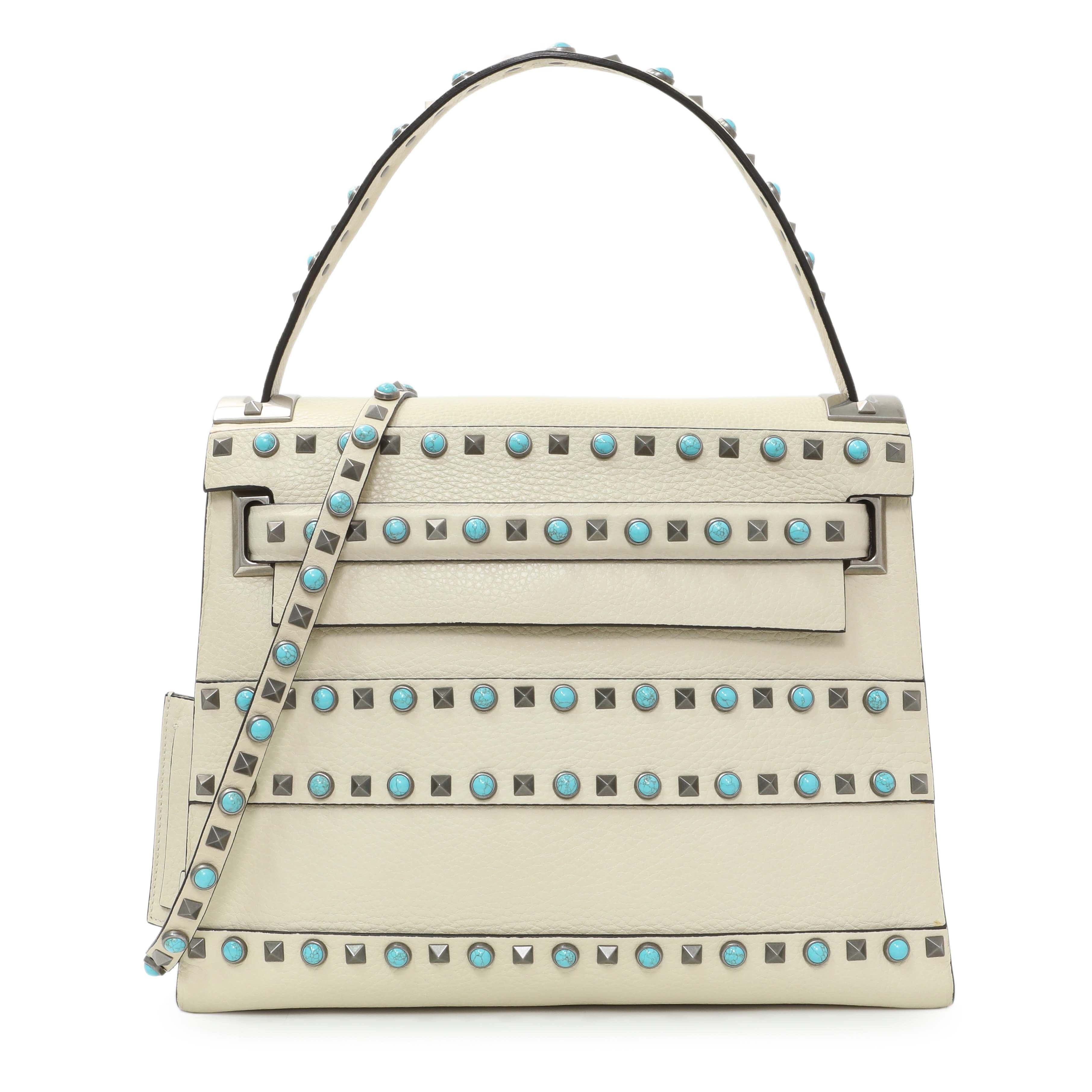 Valentino Ivory Calfskin My Rockstud Rolling Single Handle Bag