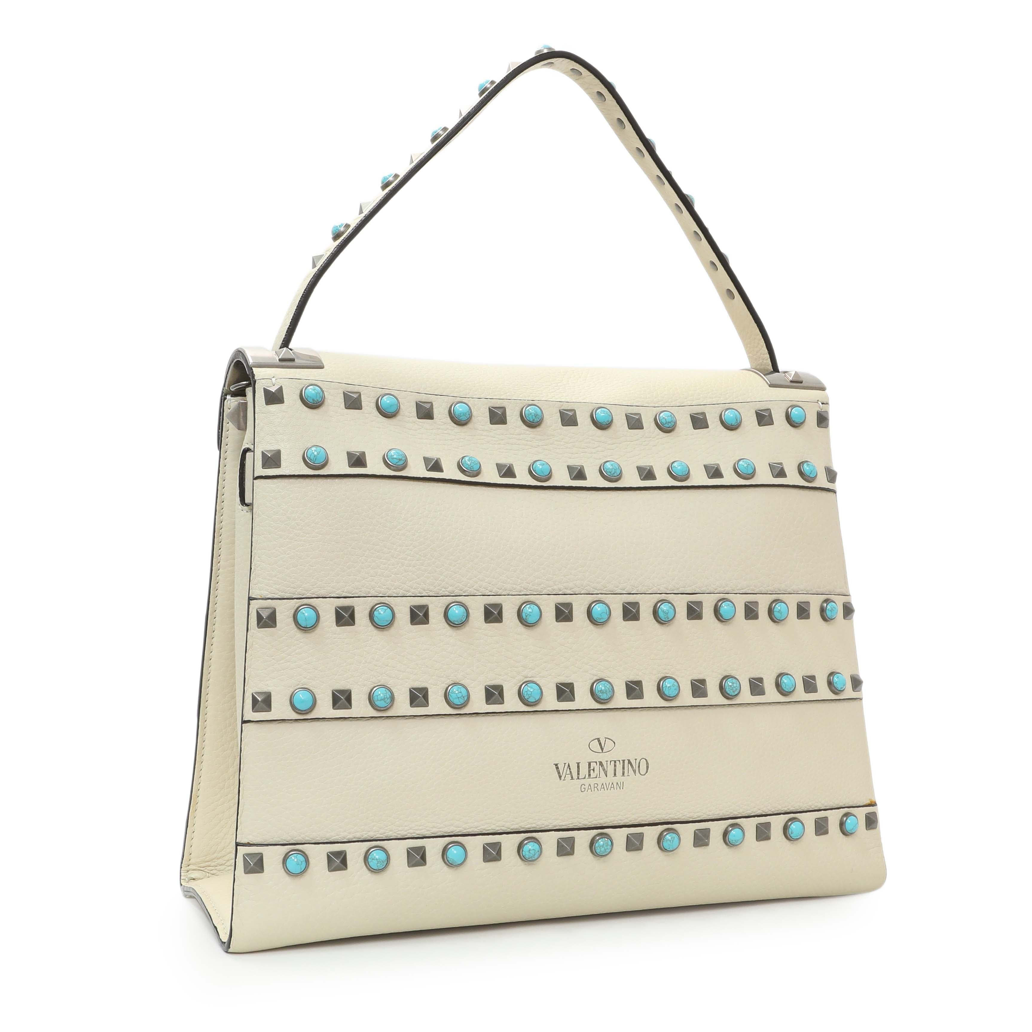 Valentino Ivory Calfskin My Rockstud Rolling Single Handle Bag