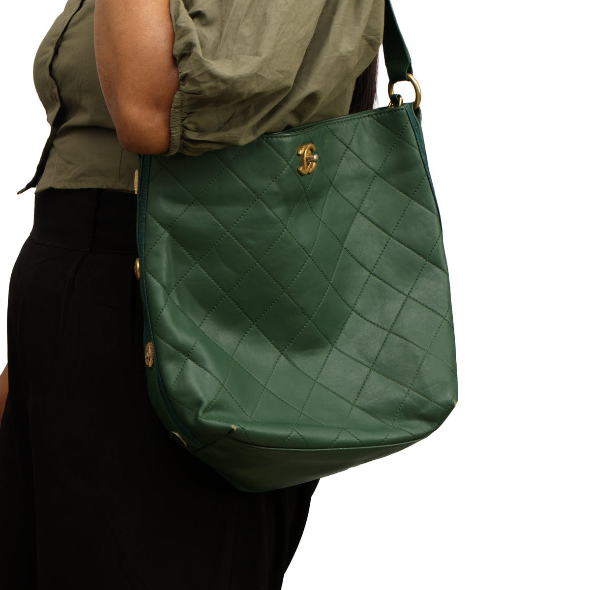 CHANEL CALFSKIN LARGE BUTTON - UP HOBO BAG