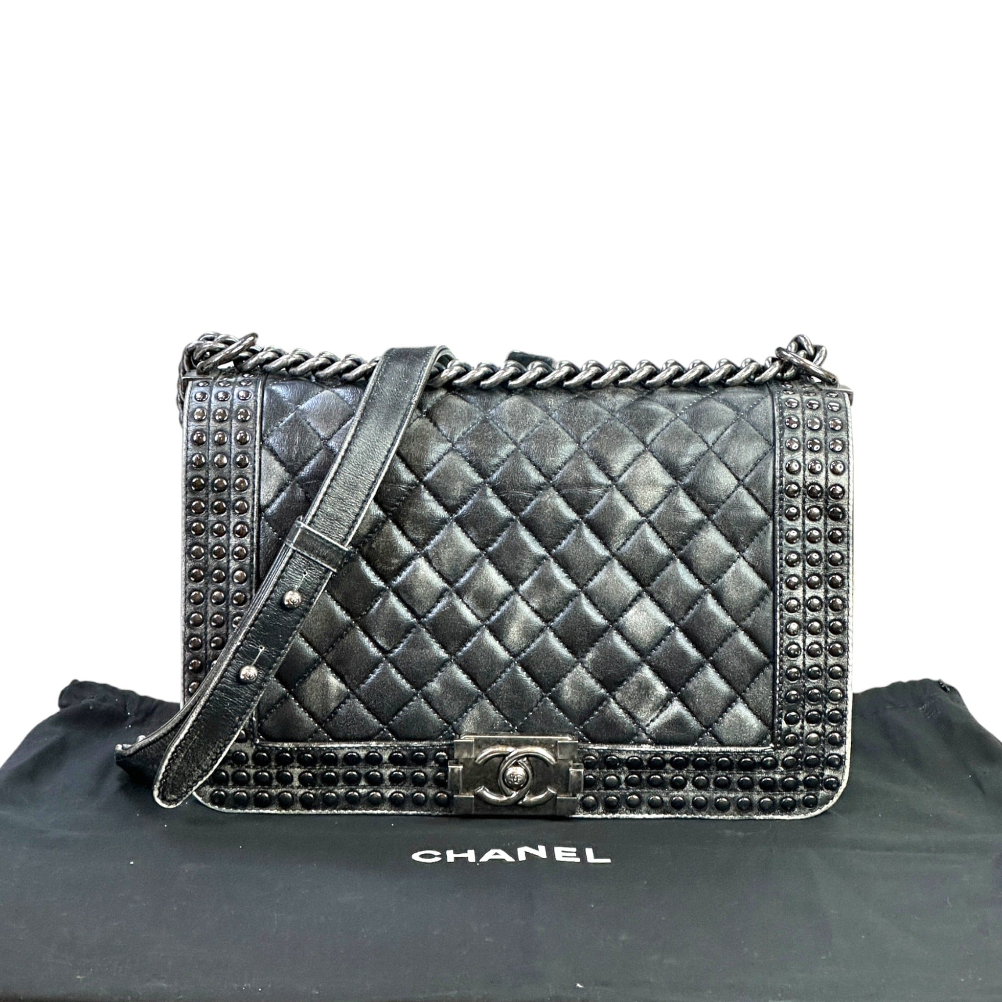 Chanel Boy Bag New Medium Paris - Dallas Studded Black Leather
