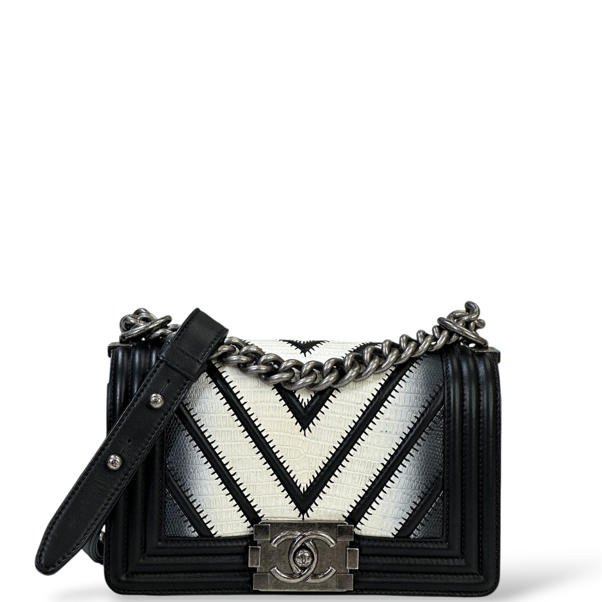 Chanel Boy Bag Small Black Chevron Lizard Airlines