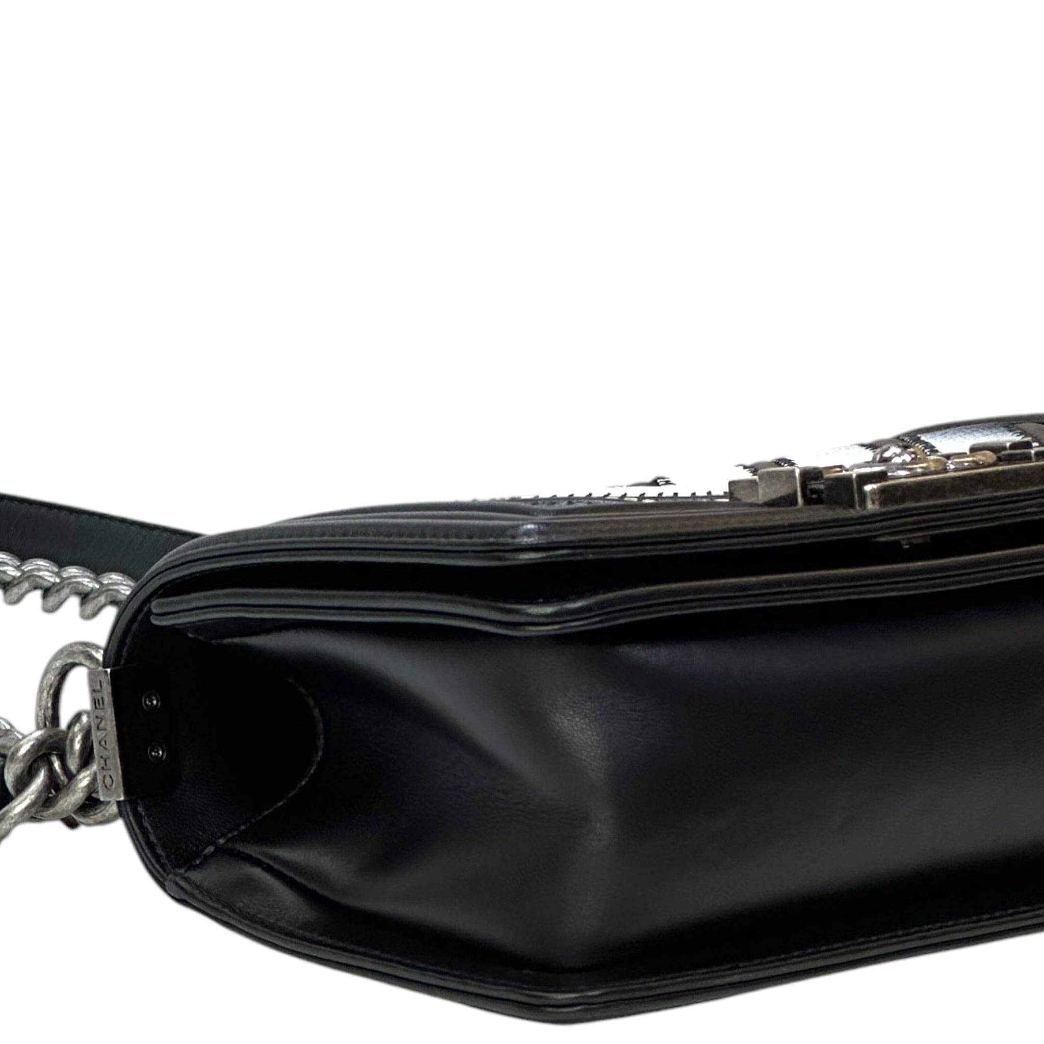 Chanel Boy Bag Small Black Chevron Lizard Airlines