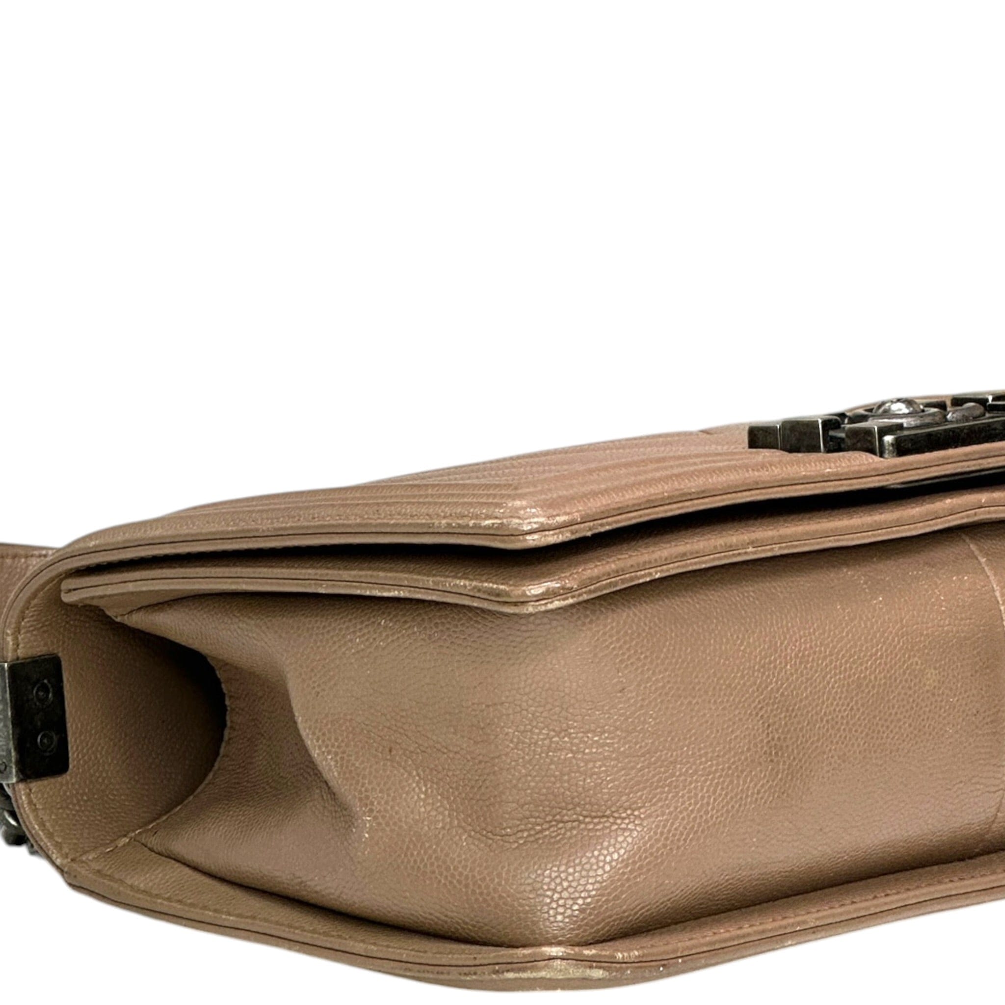 Chanel Boy Bag Medium Light Brown Caviar Chevron Quilted