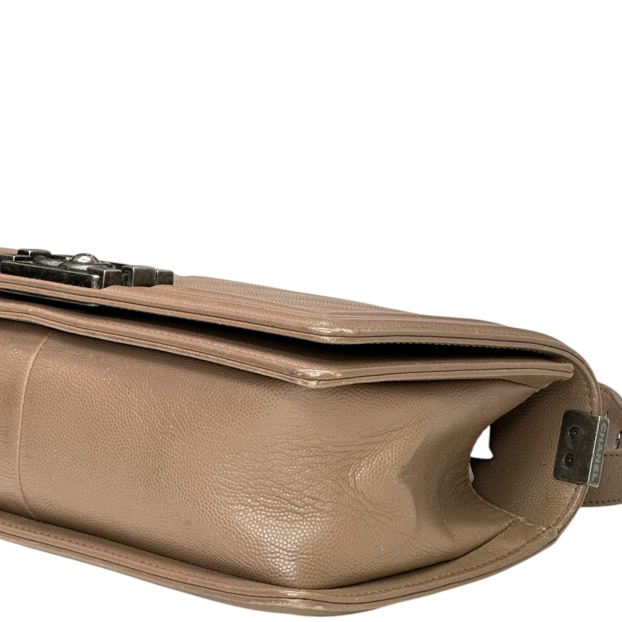 Chanel Boy Bag Medium Light Brown Caviar Chevron Quilted