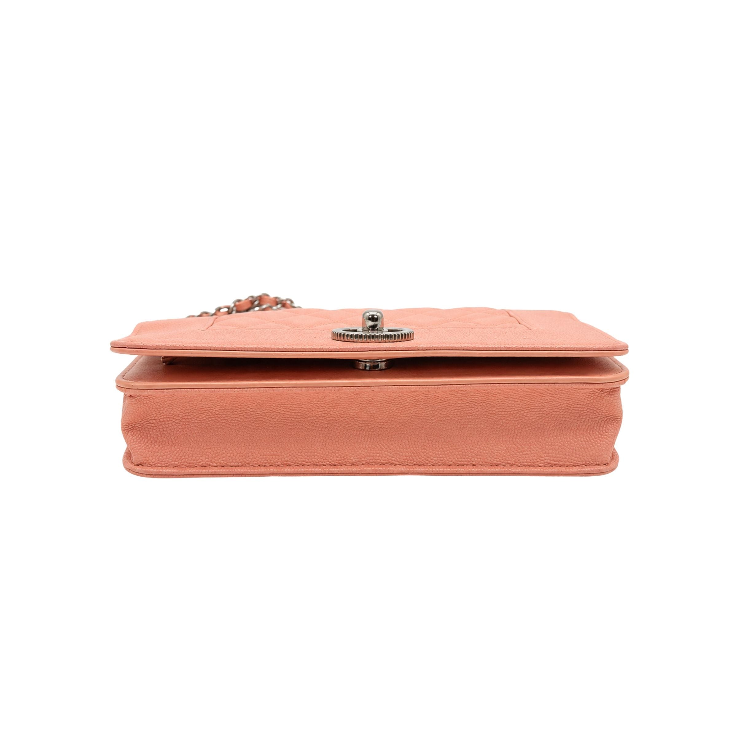 Chanel Metallic Blush Pink Caviar Chevron Wallet on Chain