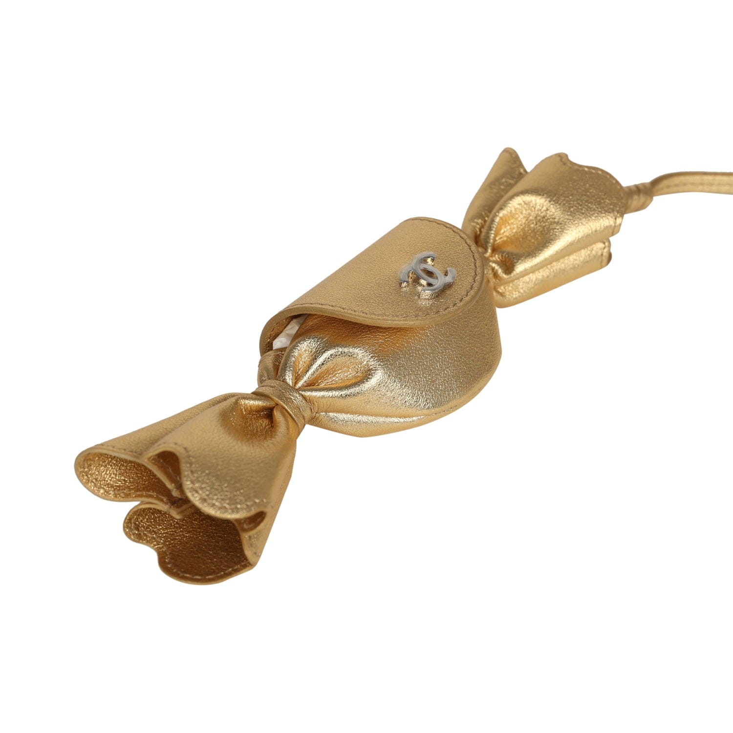 Chanel Mini Candy Bag Charm Light Gold Metallic Lambskin Silver Hardware