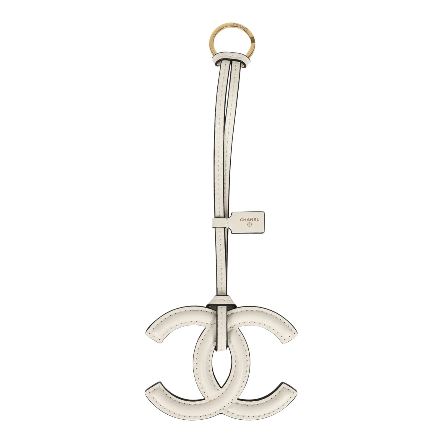 Chanel CC Logo Bag Charm White Lambskin Gold Hardware