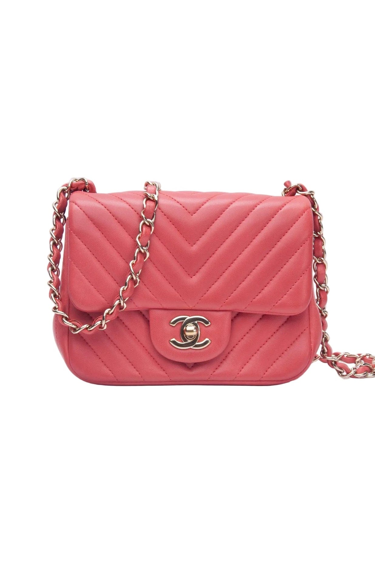 CHANEL Chevron Pink Lambskin Square Mini Flap Bag