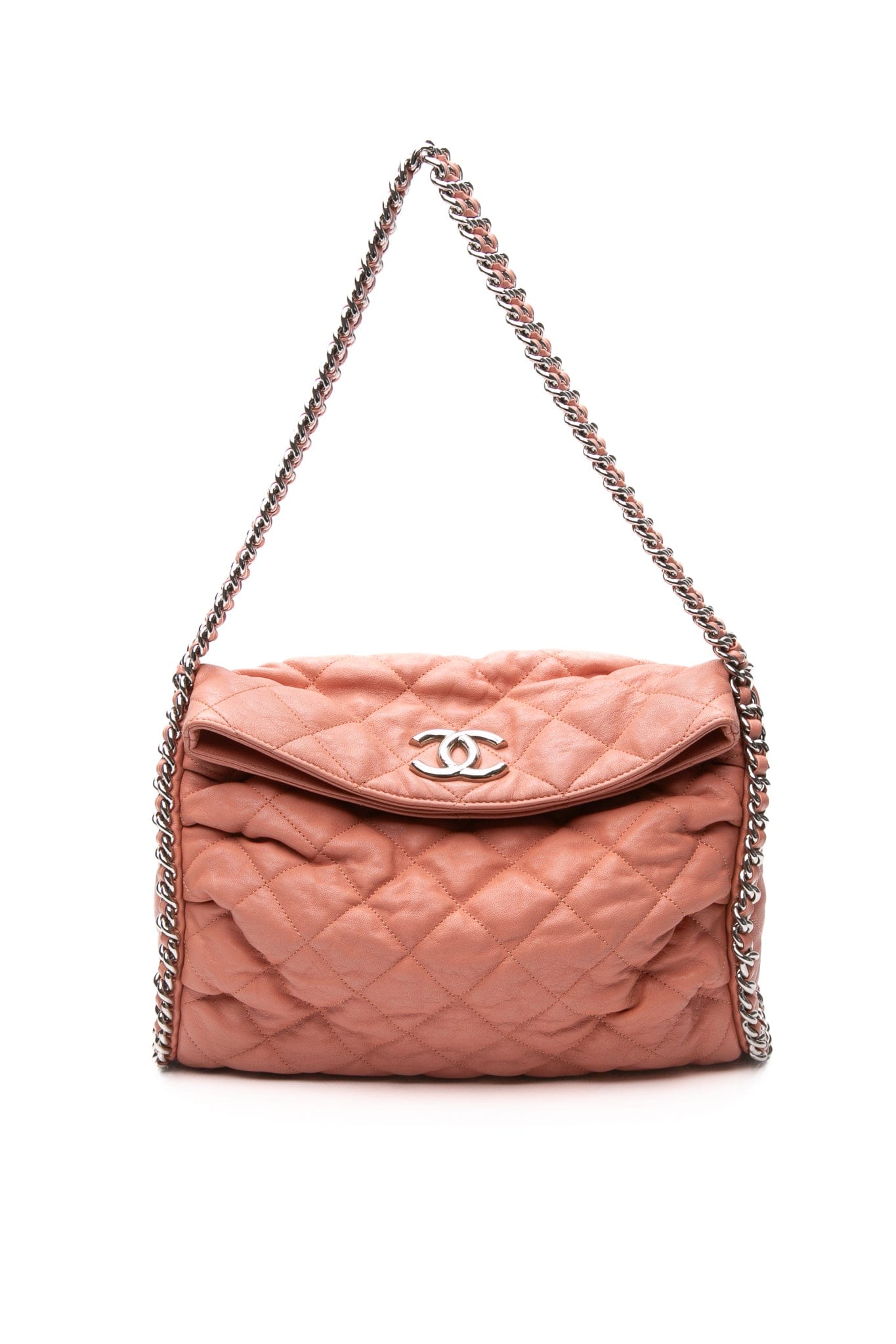 CHANEL Pink Quilted Lambskin Chain Around Hobo Bag
