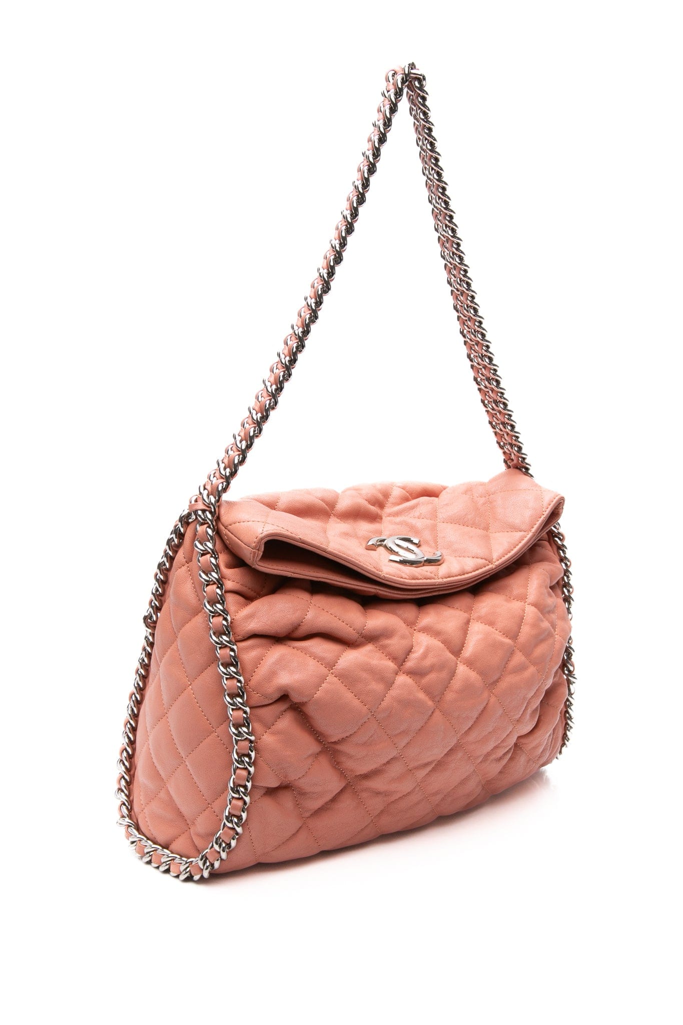 CHANEL Pink Quilted Lambskin Chain Around Hobo Bag