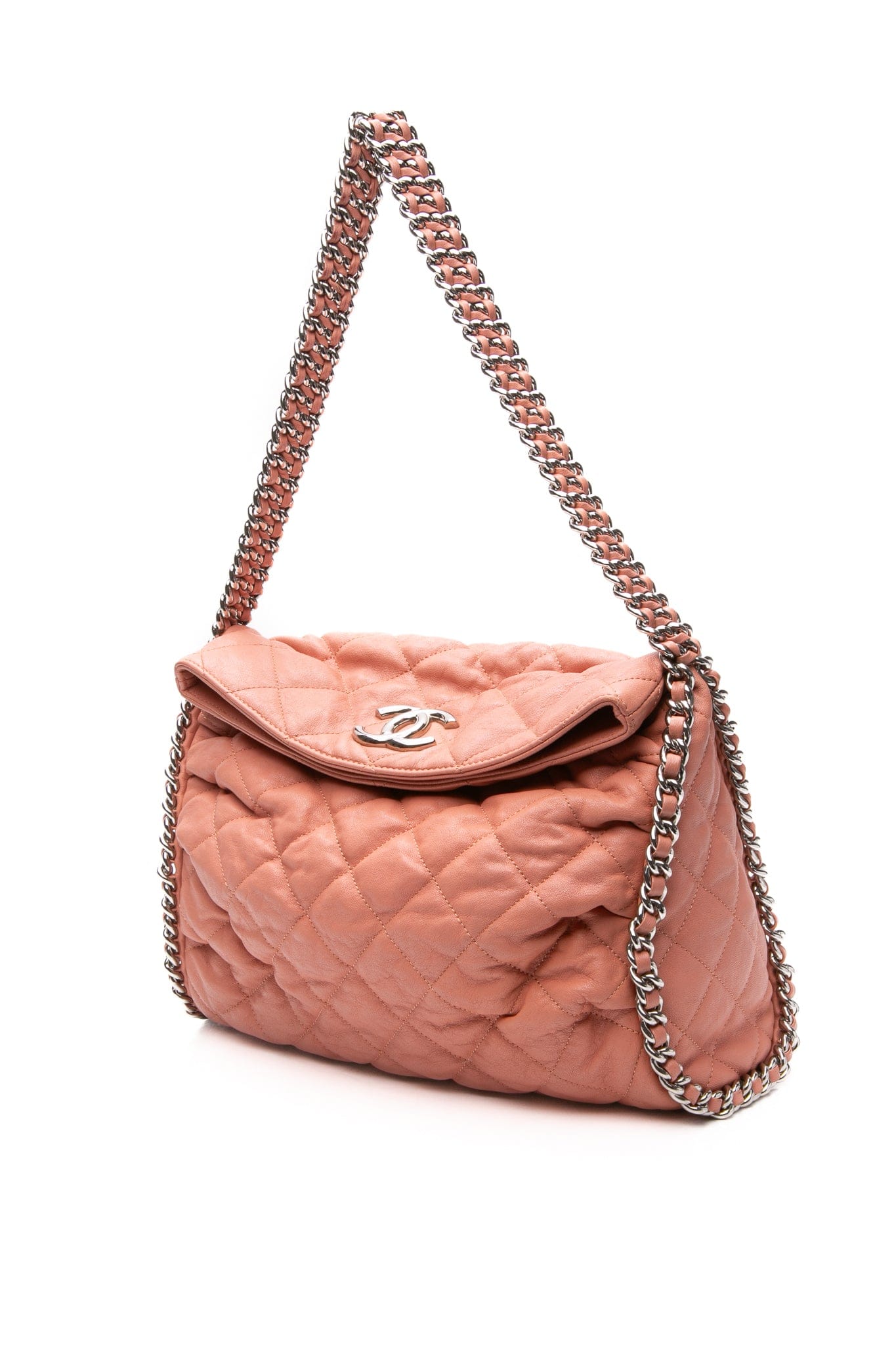 CHANEL Pink Quilted Lambskin Chain Around Hobo Bag