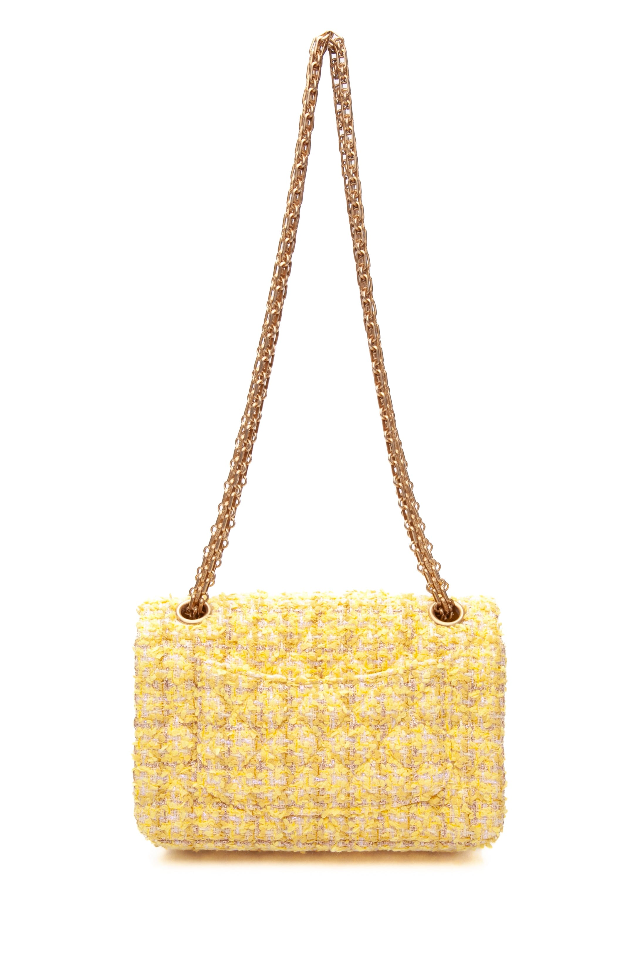 CHANEL Yellow Tweed Quilted 2.55 Reissue Mini Flap Bag