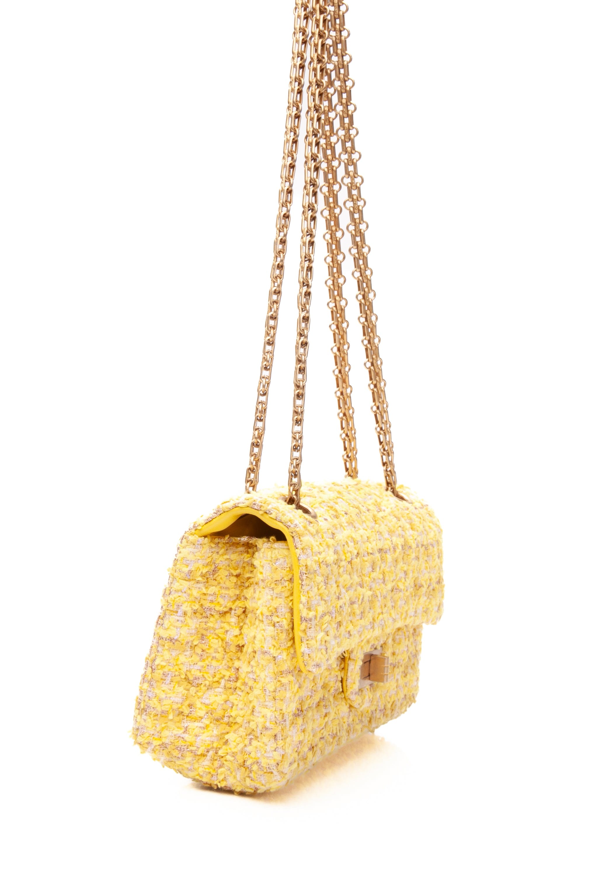 CHANEL Yellow Tweed Quilted 2.55 Reissue Mini Flap Bag