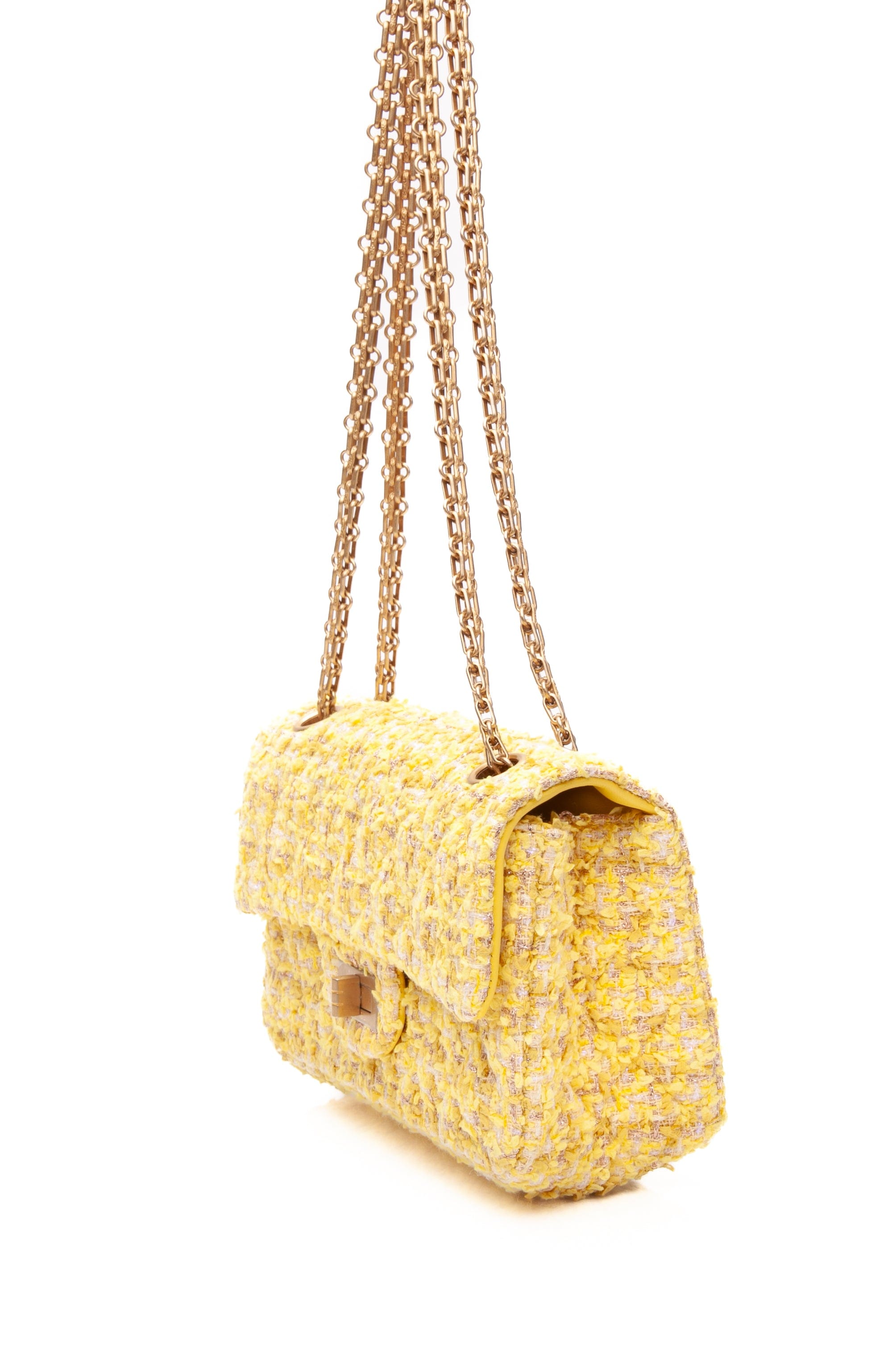 CHANEL Yellow Tweed Quilted 2.55 Reissue Mini Flap Bag