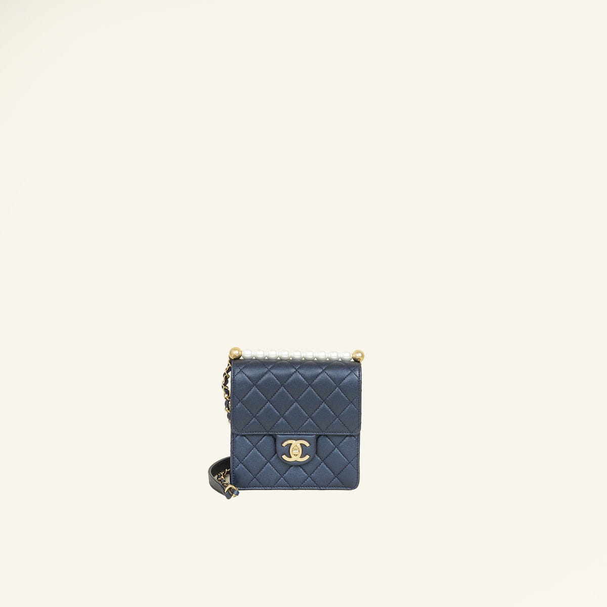 Chanel Metallic Blue Chic Pearls Flap Bag