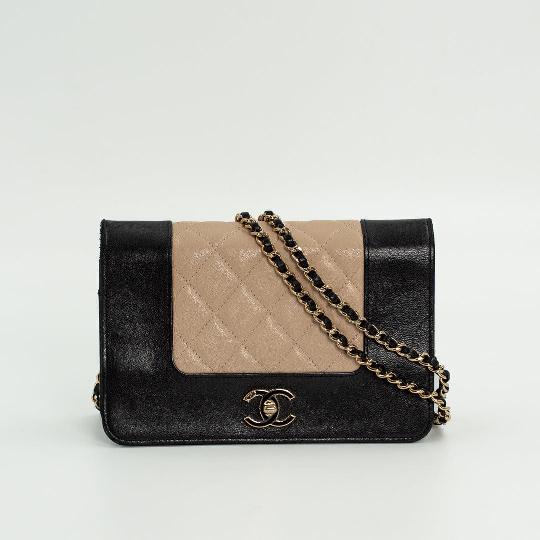 Chanel Wallet on Chain in Black & Beige Leather with Gold Hardware