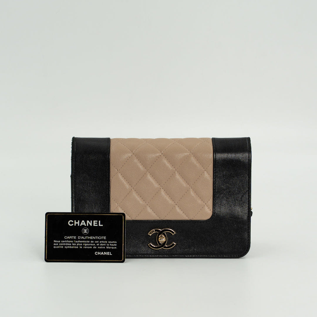 Chanel Wallet on Chain in Black & Beige Leather with Gold Hardware