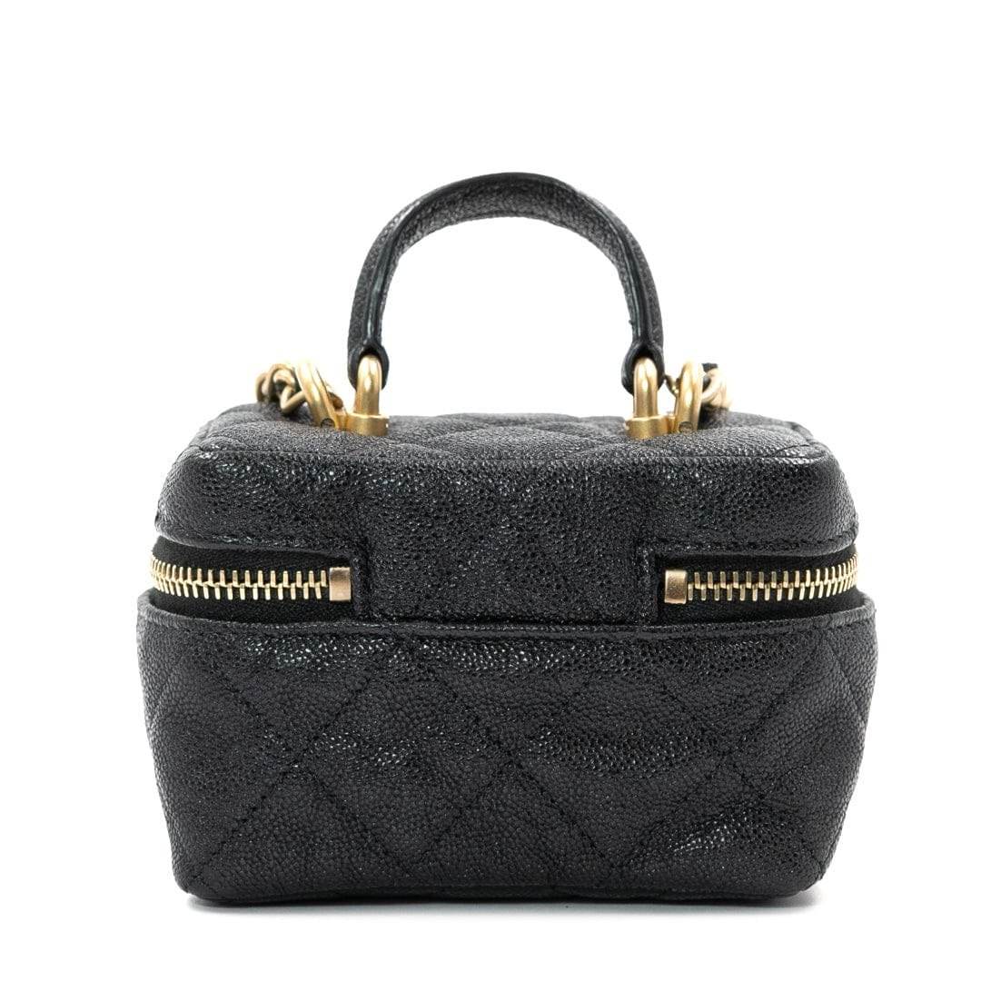 Chanel Mini Vanity Case with Chain in Black Quilted Caviar Leather with Gold Hardware