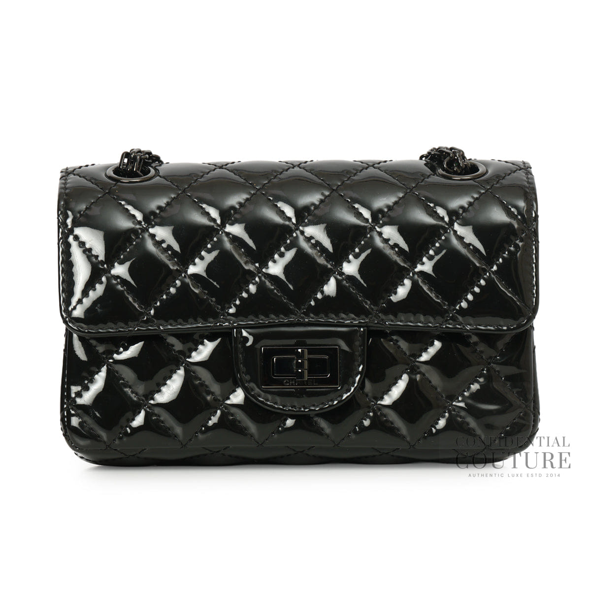 Chanel Black Quilted Patent Leather Reissue 2.55 Mini So Black Flap Bag