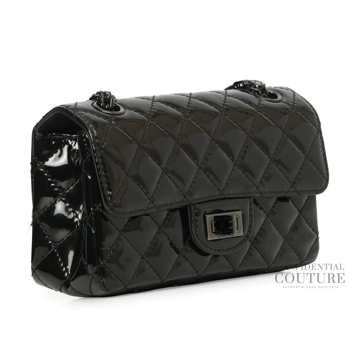 Chanel Black Quilted Patent Leather Reissue 2.55 Mini So Black Flap Bag