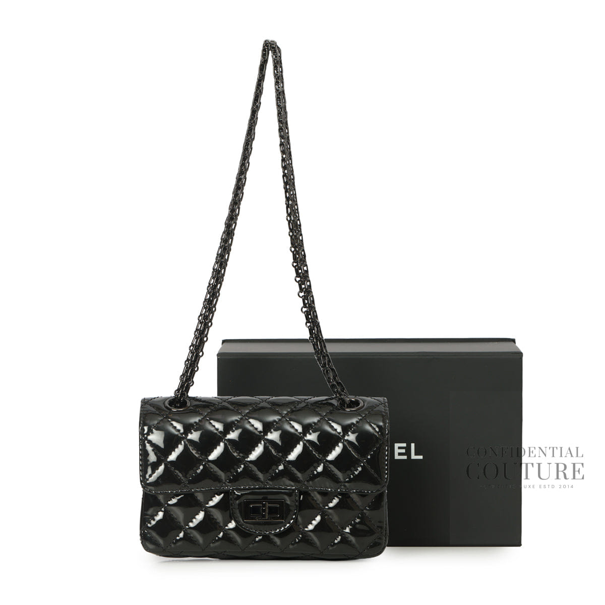 Chanel Black Quilted Patent Leather Reissue 2.55 Mini So Black Flap Bag