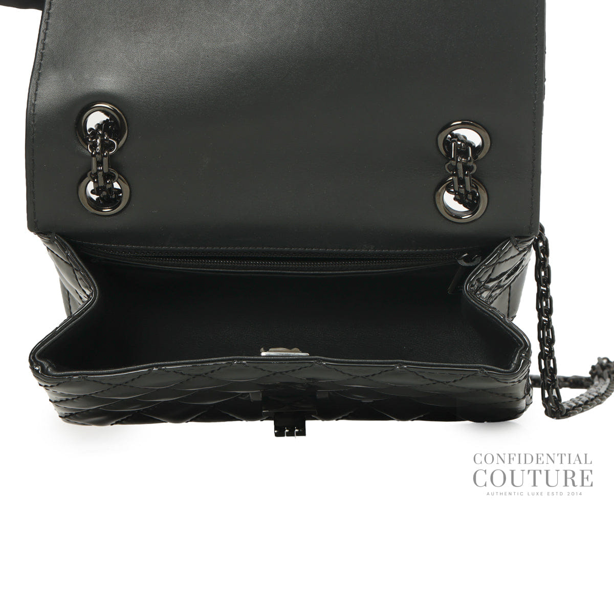 Chanel Black Quilted Patent Leather Reissue 2.55 Mini So Black Flap Bag