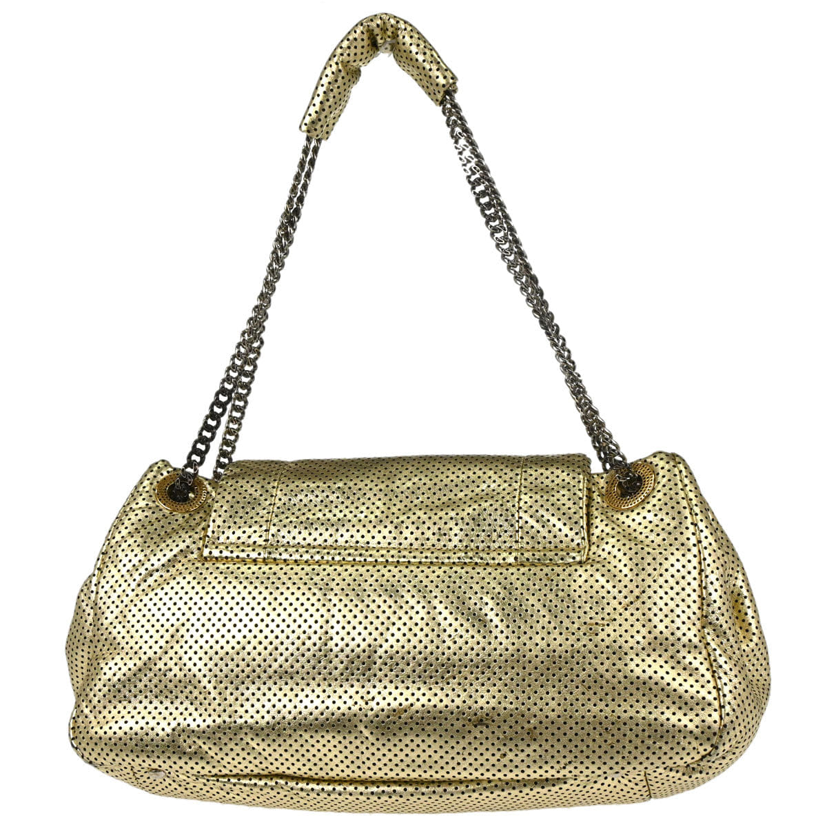 Chanel 2008 - 2009 Gold Perforated Lambskin Mademoiselle Lock Accordion Flap Bag