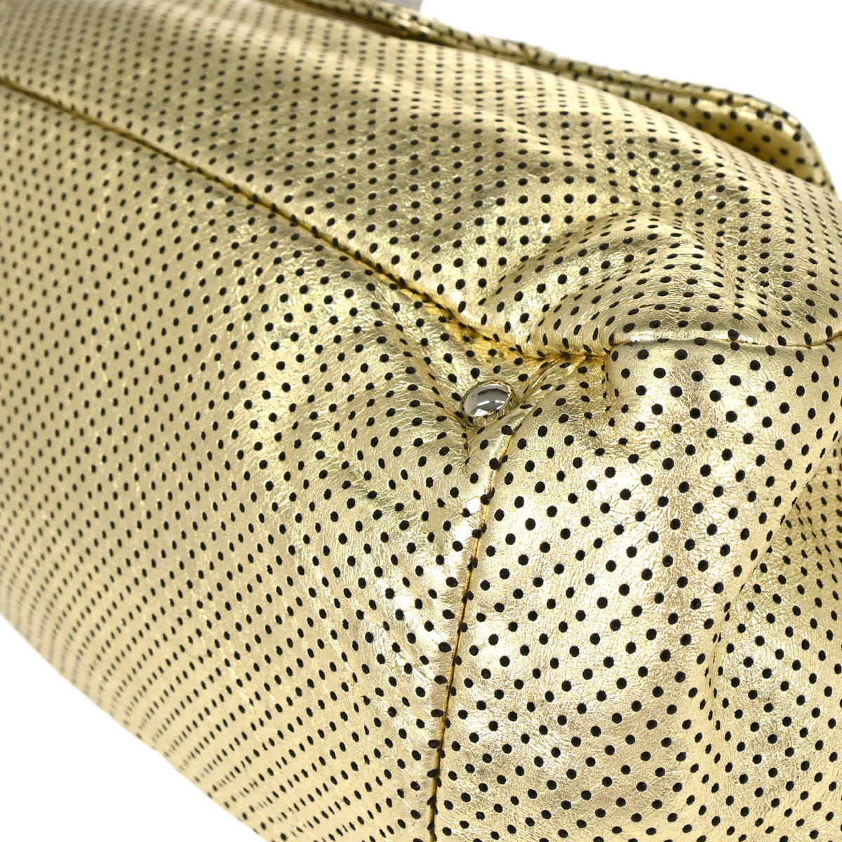 Chanel 2008 - 2009 Gold Perforated Lambskin Mademoiselle Lock Accordion Flap Bag