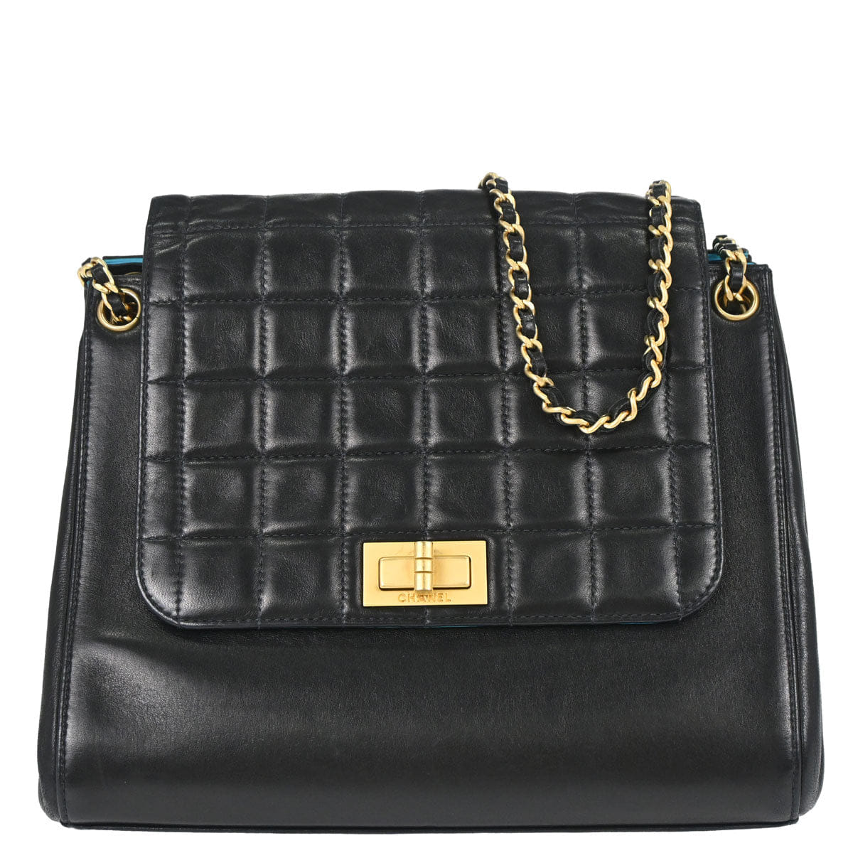 Chanel 2000 - 2002 Black Lambskin Choco Bar Mademoiselle Lock Accordion Flap Bag