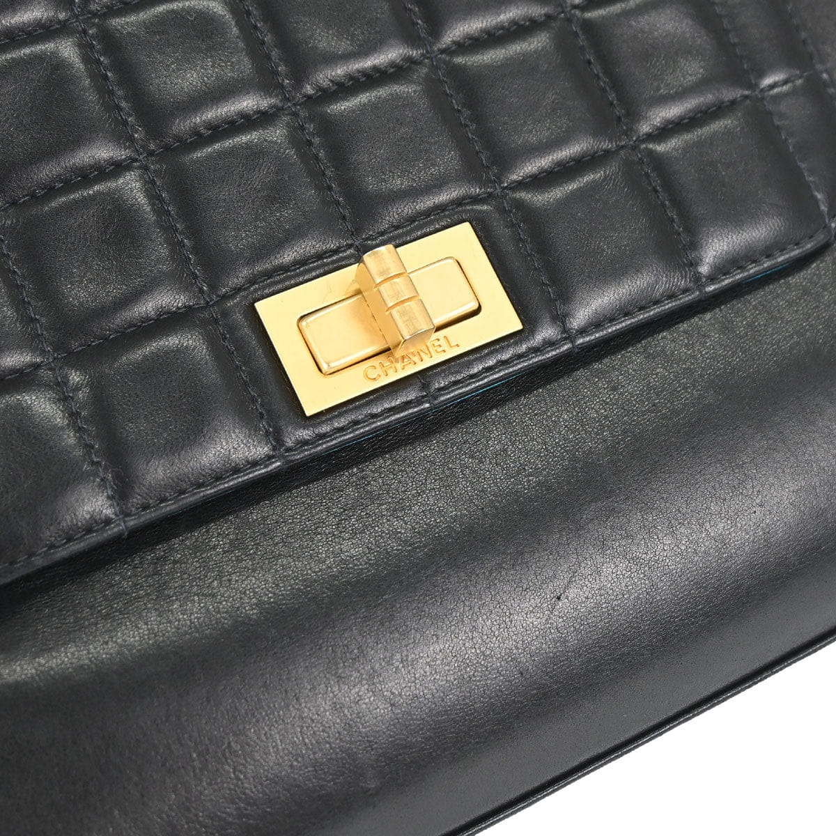 Chanel 2000 - 2002 Black Lambskin Choco Bar Mademoiselle Lock Accordion Flap Bag