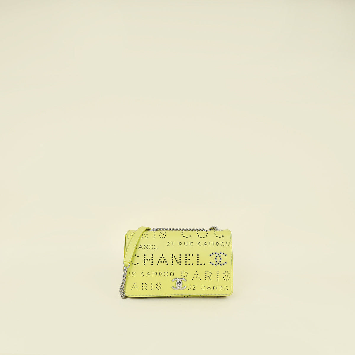 Chanel Yellow Green CC Perforated Logo Eyelet Flap Bag