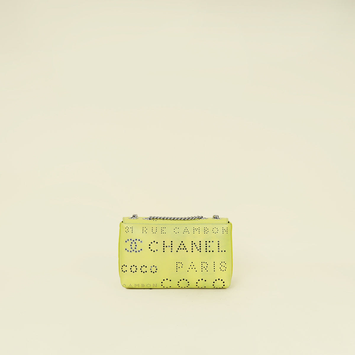 Chanel Yellow Green CC Perforated Logo Eyelet Flap Bag