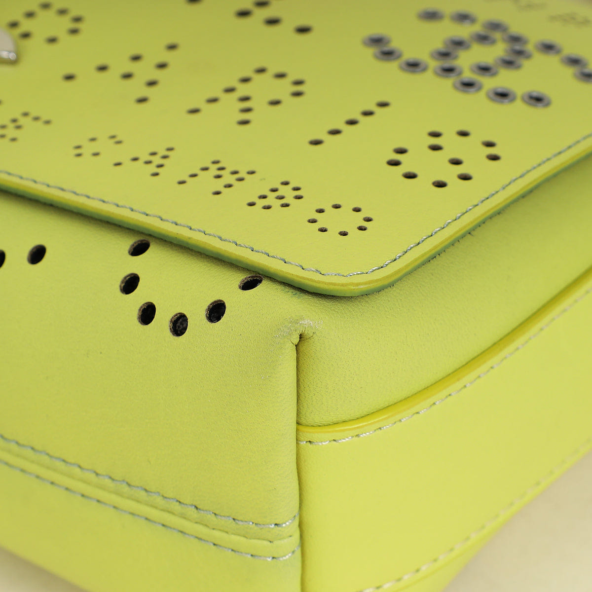 Chanel Yellow Green CC Perforated Logo Eyelet Flap Bag