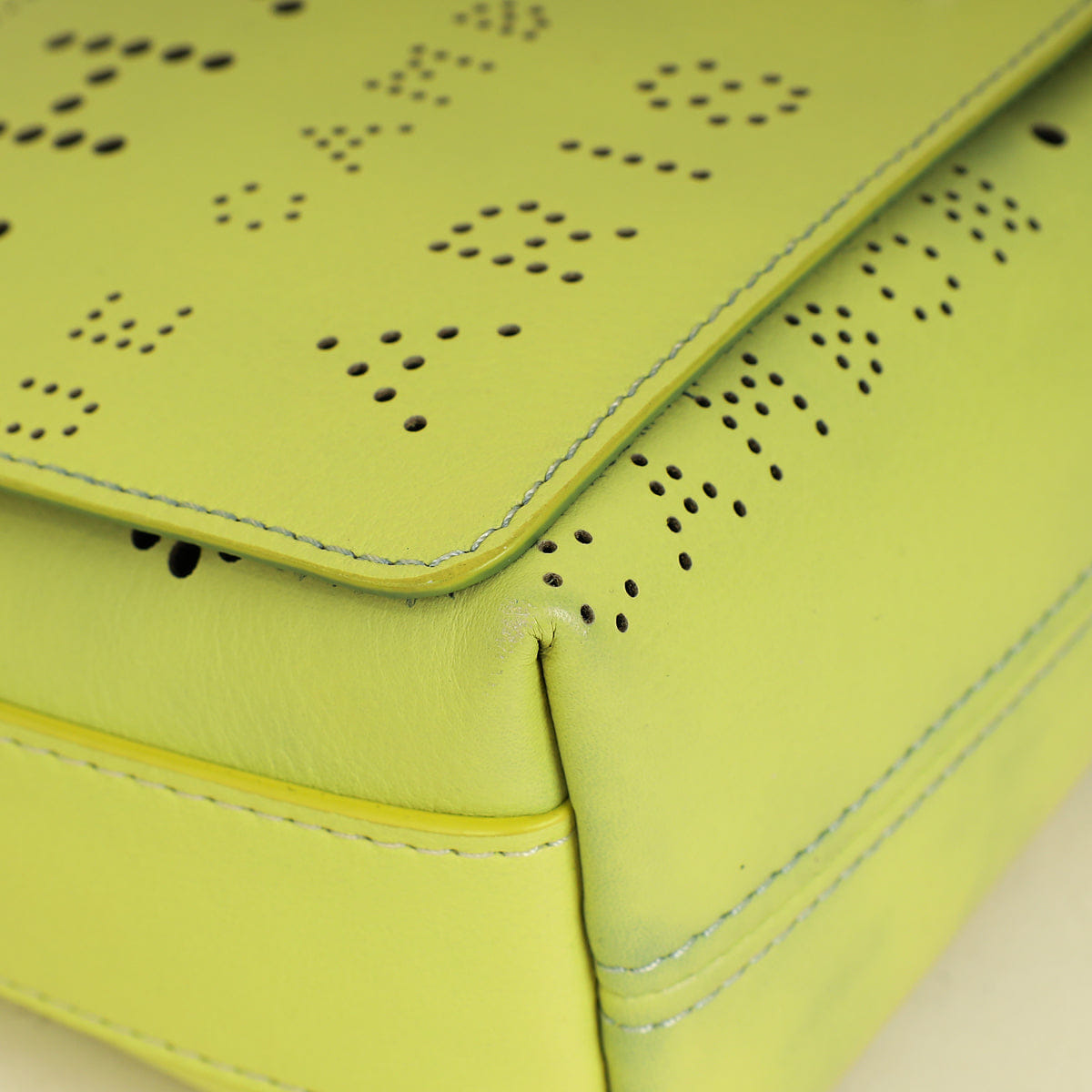 Chanel Yellow Green CC Perforated Logo Eyelet Flap Bag