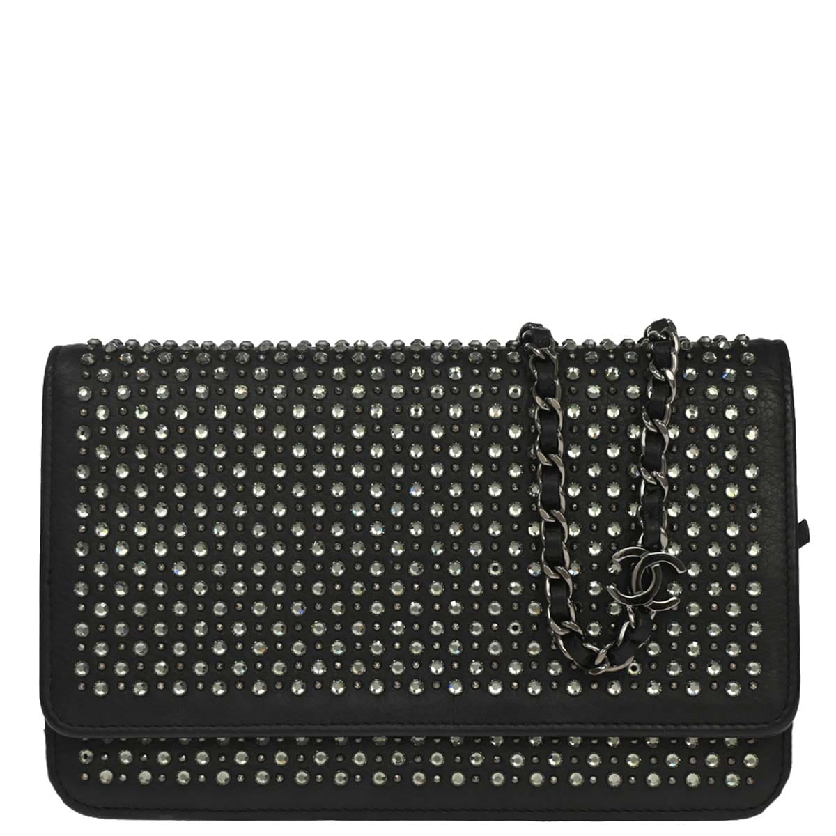 Chanel 2014 - 2015 Black Calfskin Rhinestone WOC Wallet on Chain Bag