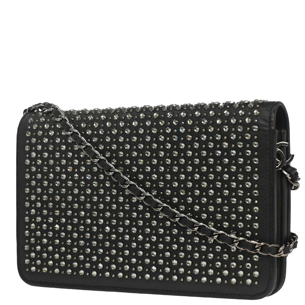 Chanel 2014 - 2015 Black Calfskin Rhinestone WOC Wallet on Chain Bag