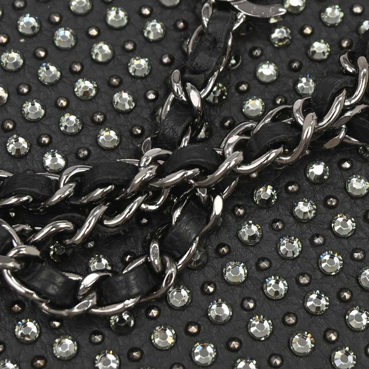 Chanel 2014 - 2015 Black Calfskin Rhinestone WOC Wallet on Chain Bag