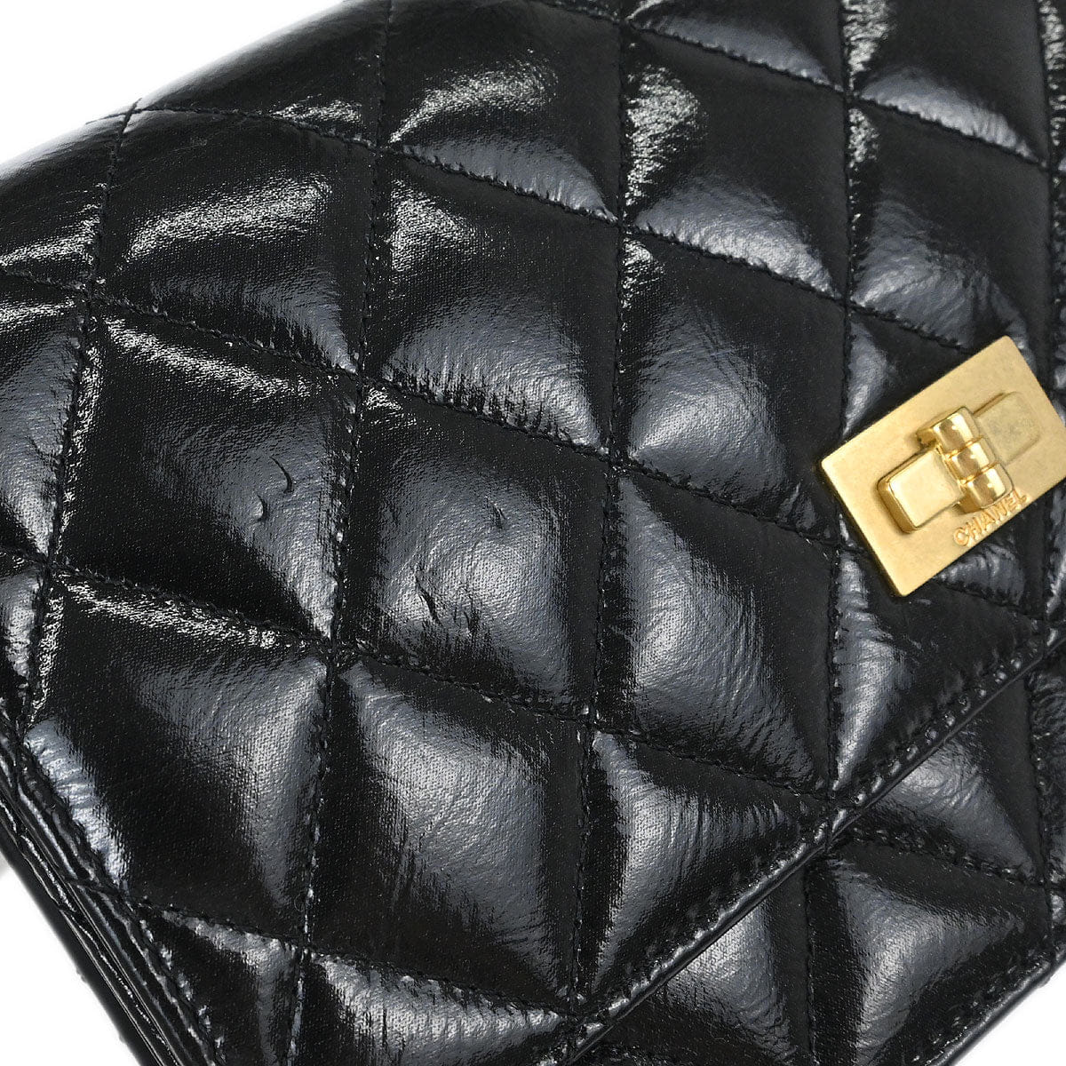 Chanel 2014 - 2015 Black Patent Leather Mademoiselle Lock WOC Wallet on Chain Bag