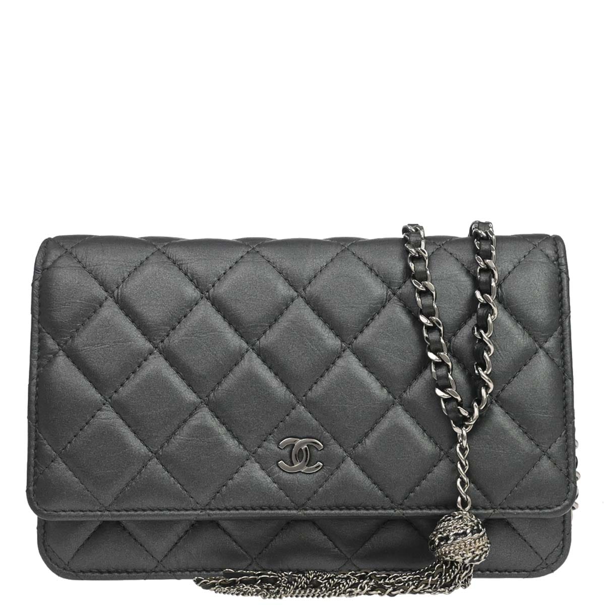 Chanel 2018 - 2019 Gray Lambskin Classic WOC Wallet on Chain Bag