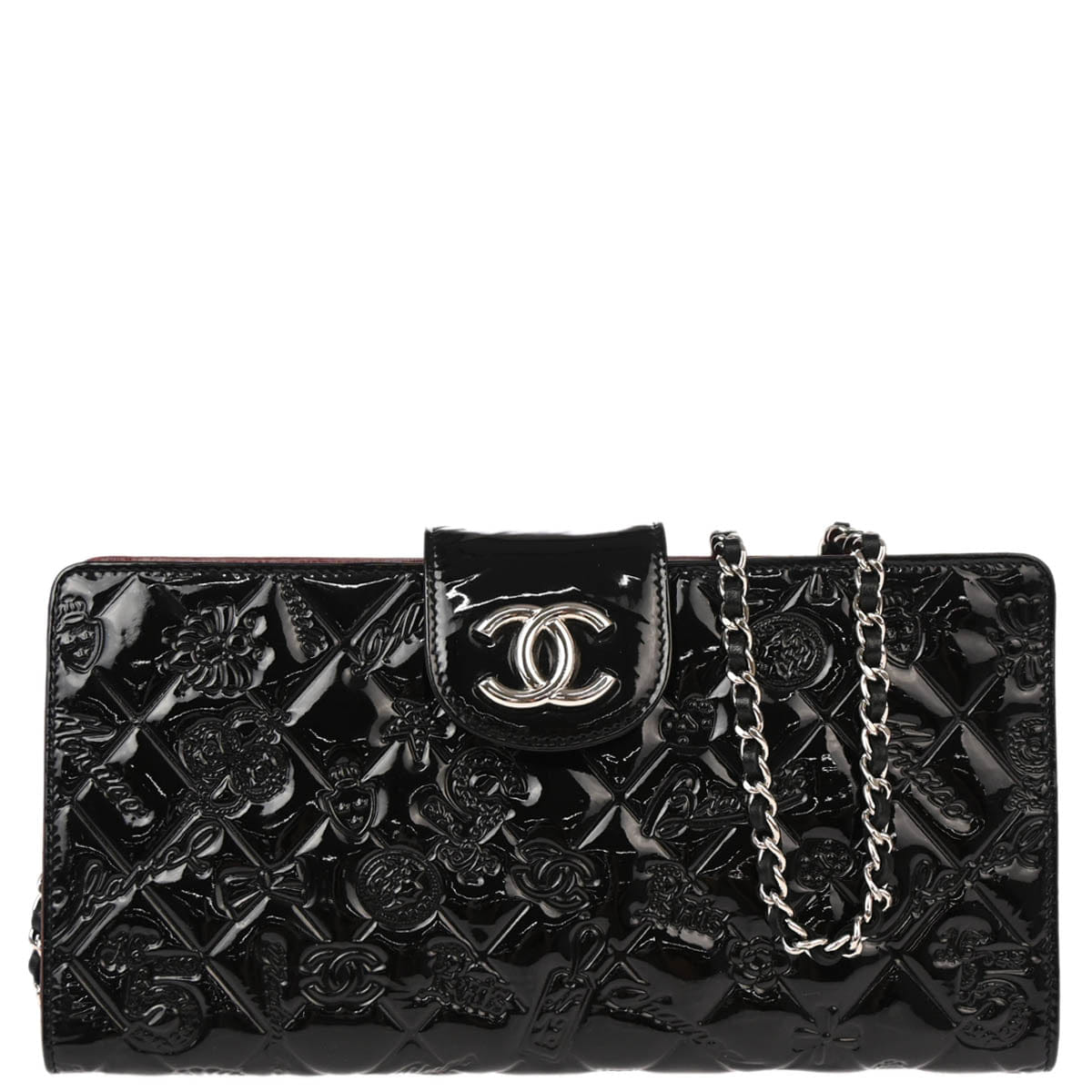 Chanel 2010 - 2011 Black Patent Leather Icon WOC Shoulder Wallet Bag