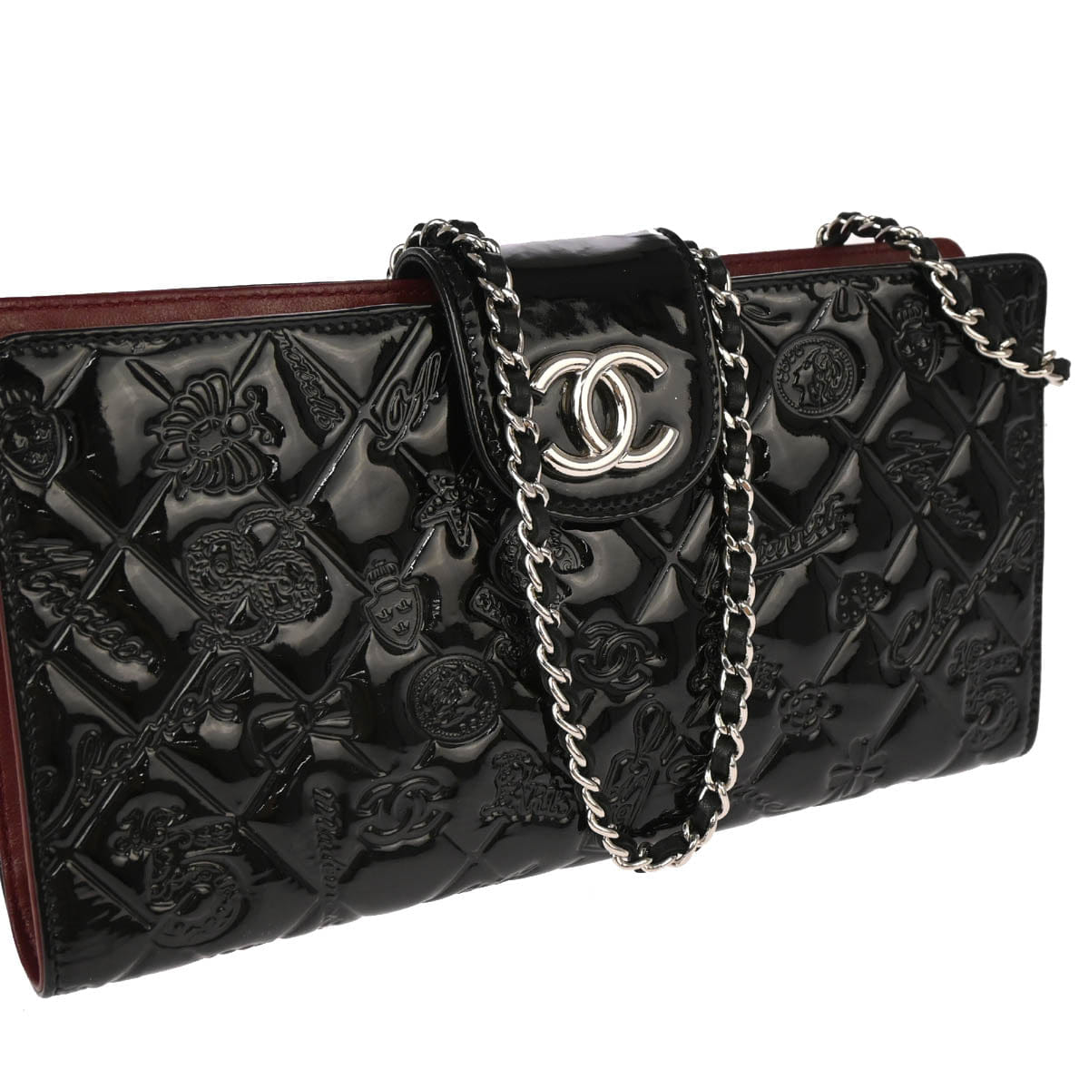 Chanel 2010 - 2011 Black Patent Leather Icon WOC Shoulder Wallet Bag