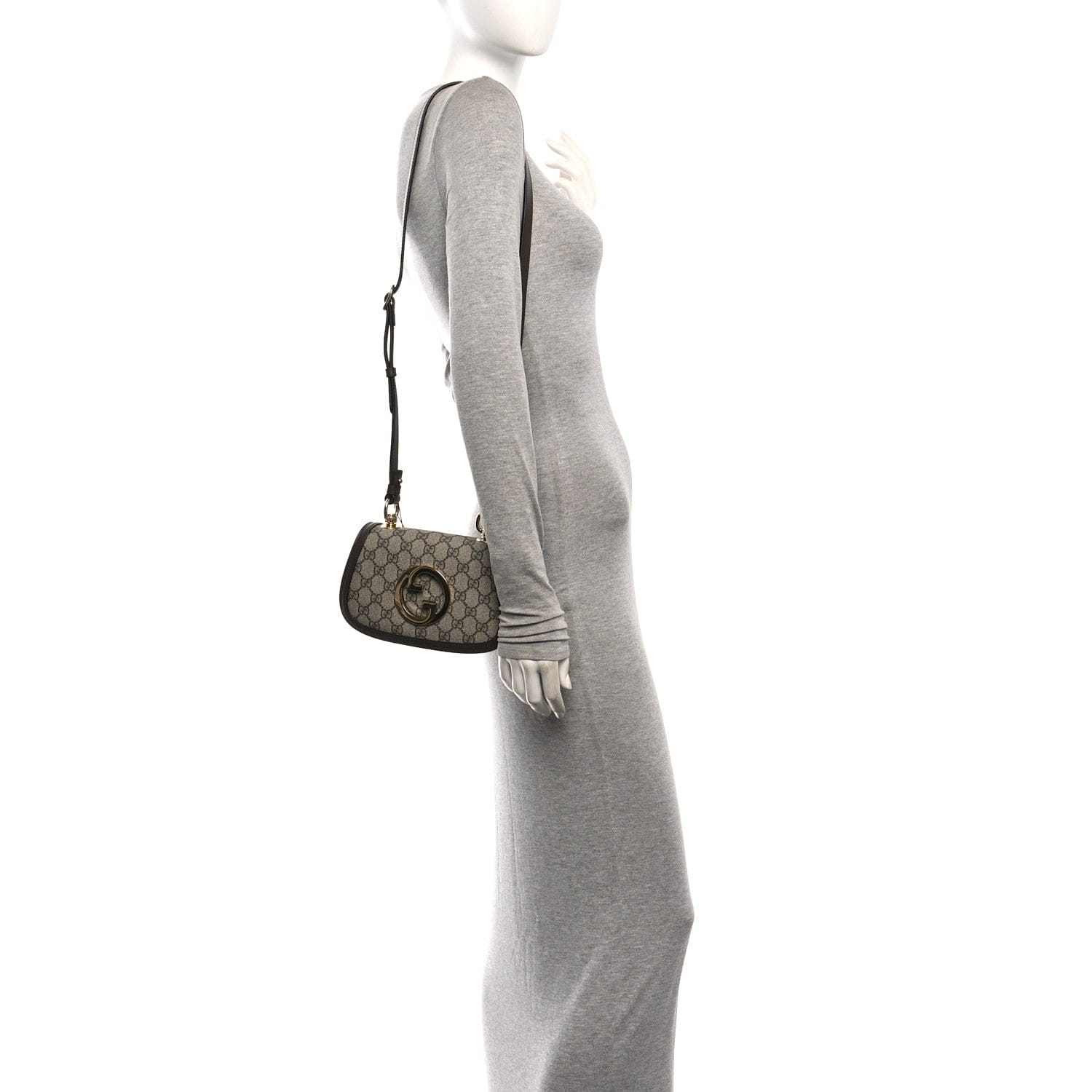 Gucci GG Supreme Monogram Textured Dollar Calfskin Mini Blondie Chain Shoulder Flap Bag Beige Ebony New Acero