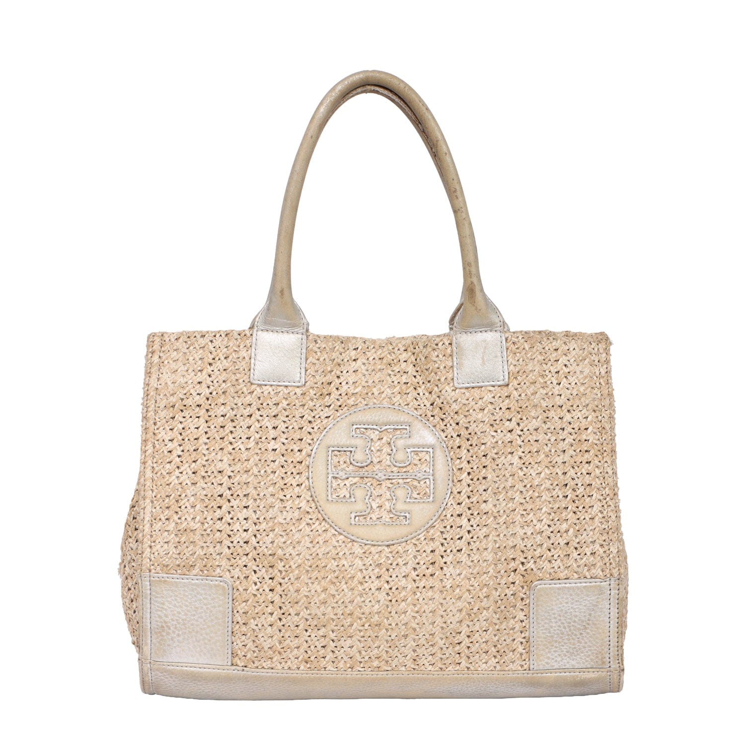 TORY BURCH WOVEN RAFFIA LOGO TOTE BAG