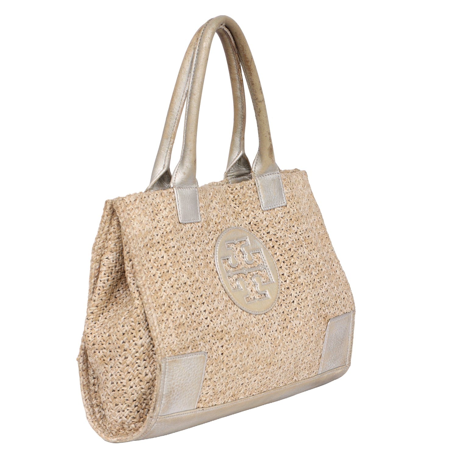 TORY BURCH WOVEN RAFFIA LOGO TOTE BAG