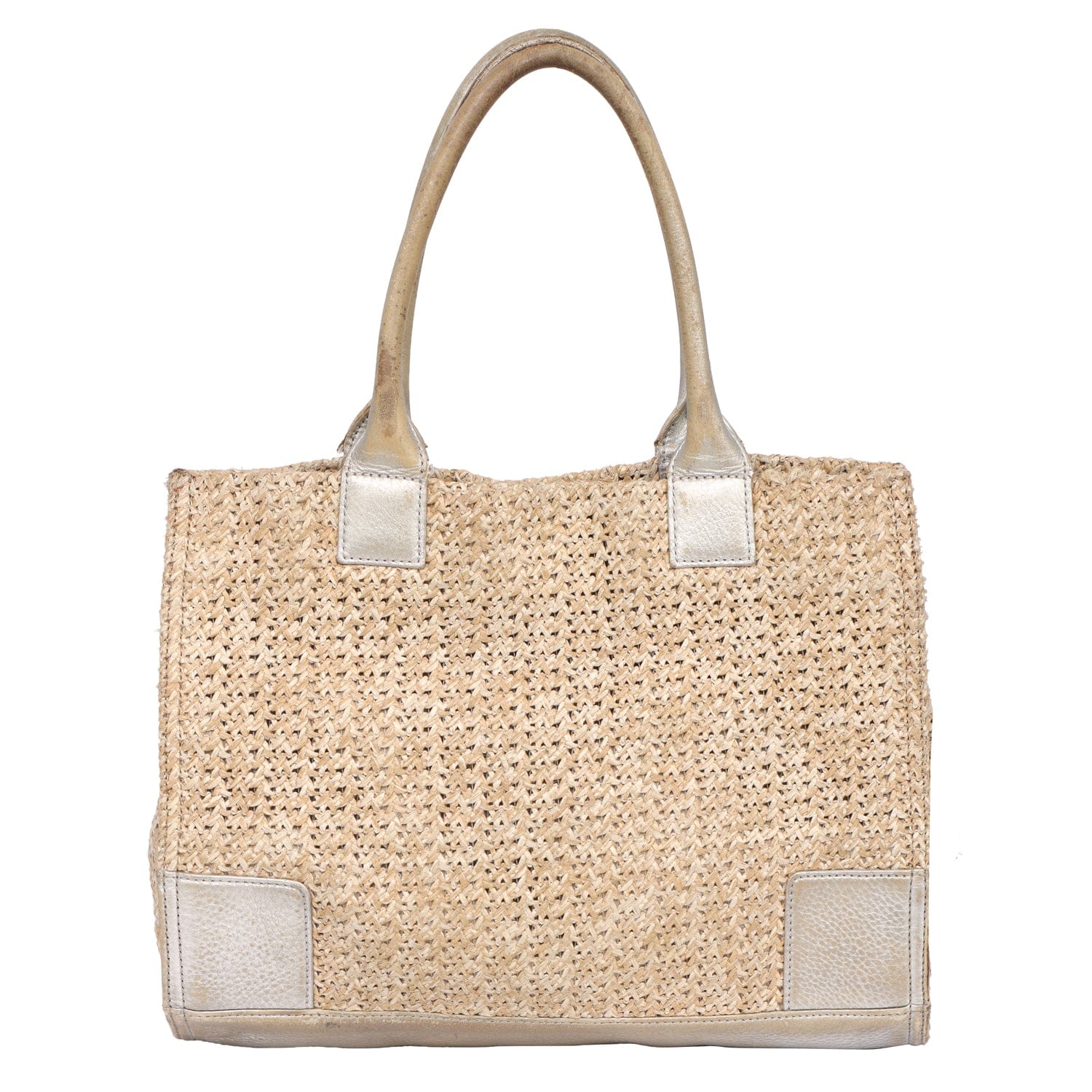 TORY BURCH WOVEN RAFFIA LOGO TOTE BAG