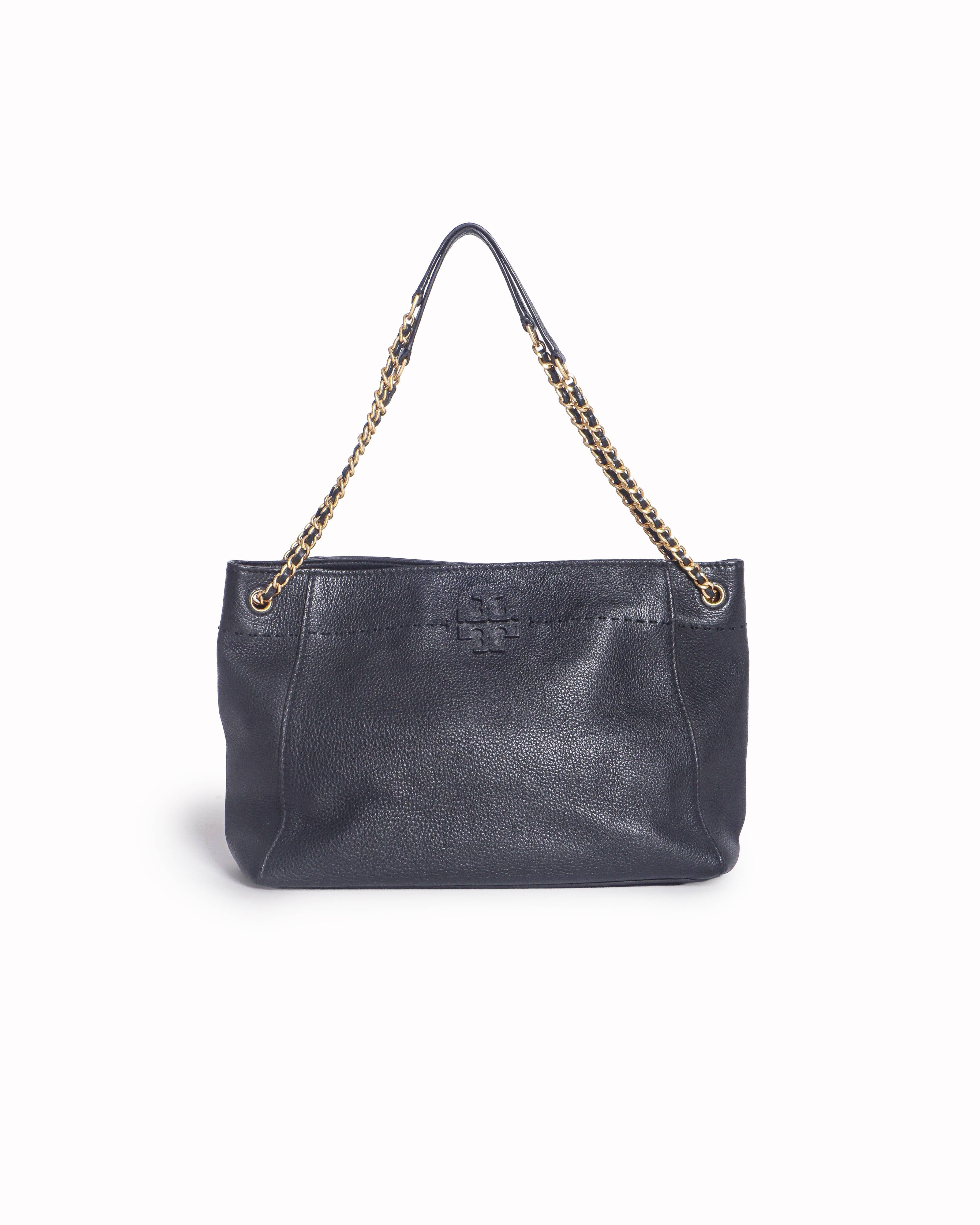 Tory Burch McGraw Slouchy Tote in black pebbled leather