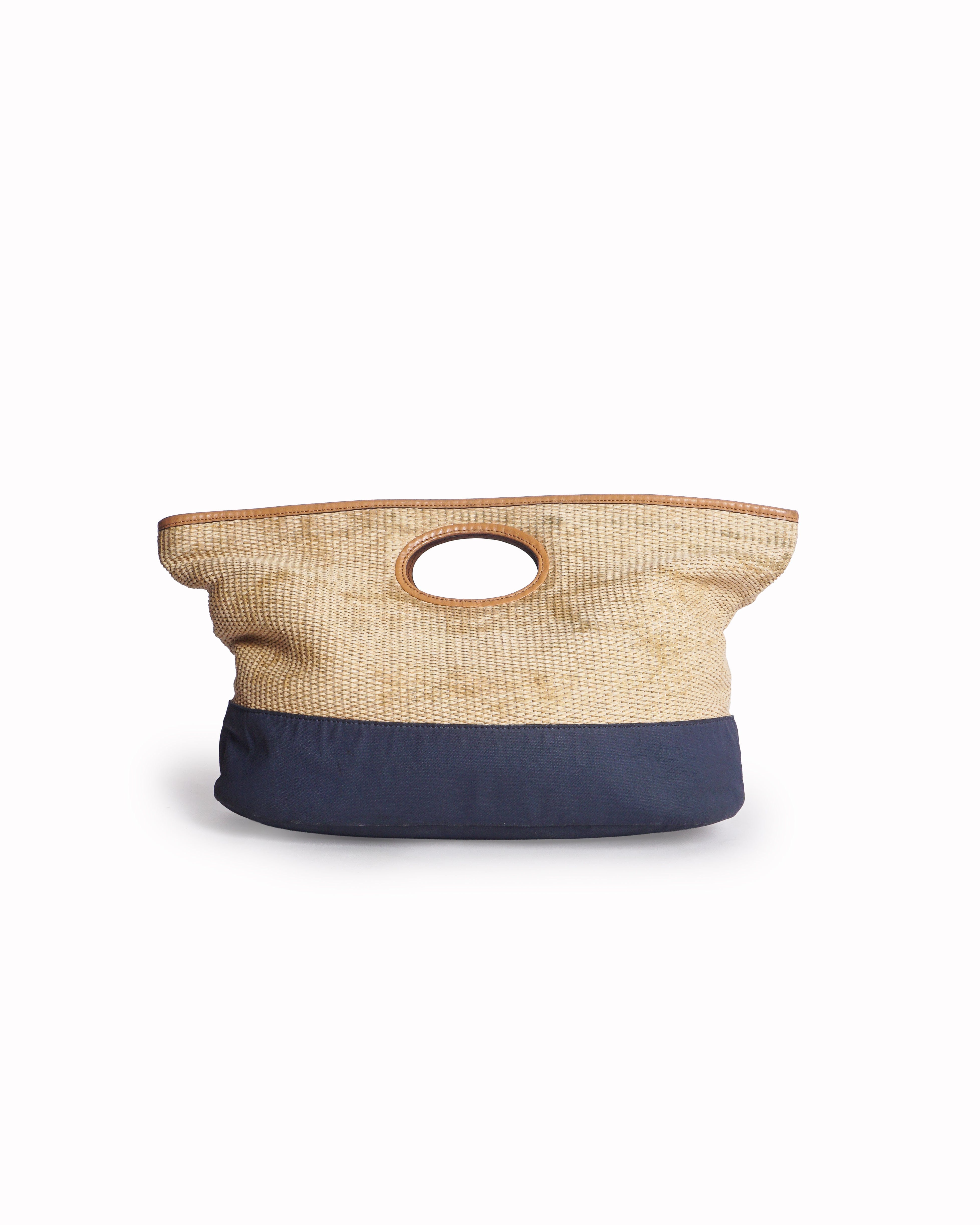 Tory Burch Natural Straw & Navy Blue Ella Tote Bag