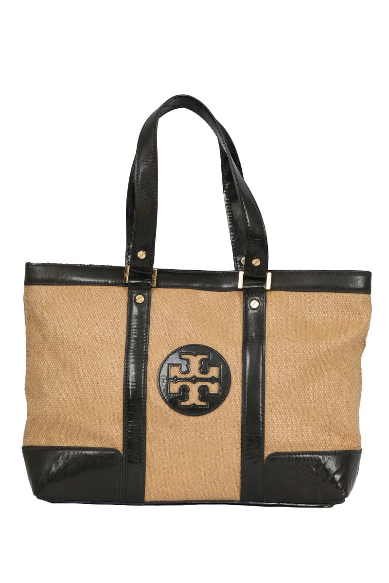 Tory Burch Straw Logo Tote Bags