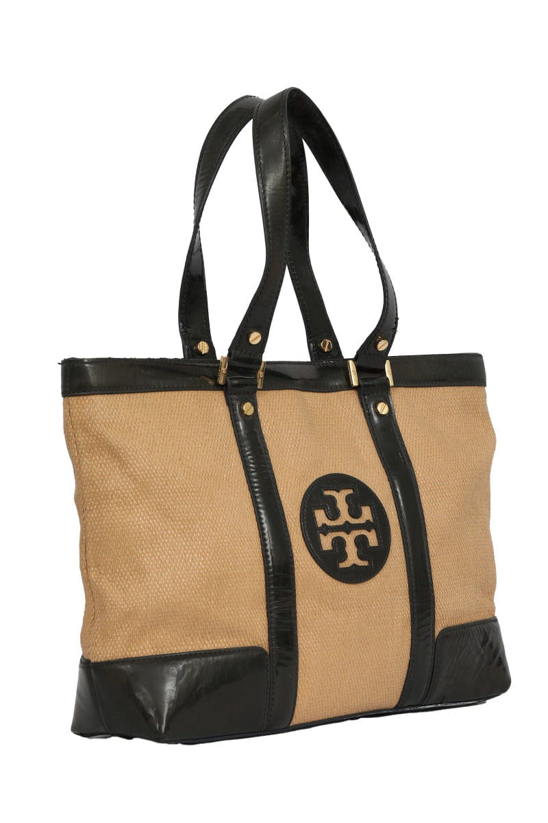 Tory Burch Straw Logo Tote Bags